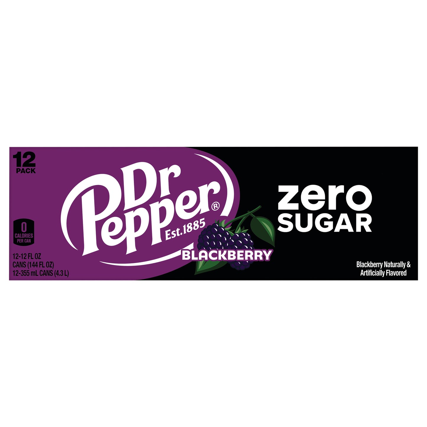 Dr Pepper Blackberry Zero Sugar Soda, 12 fl oz cans, 12 pack