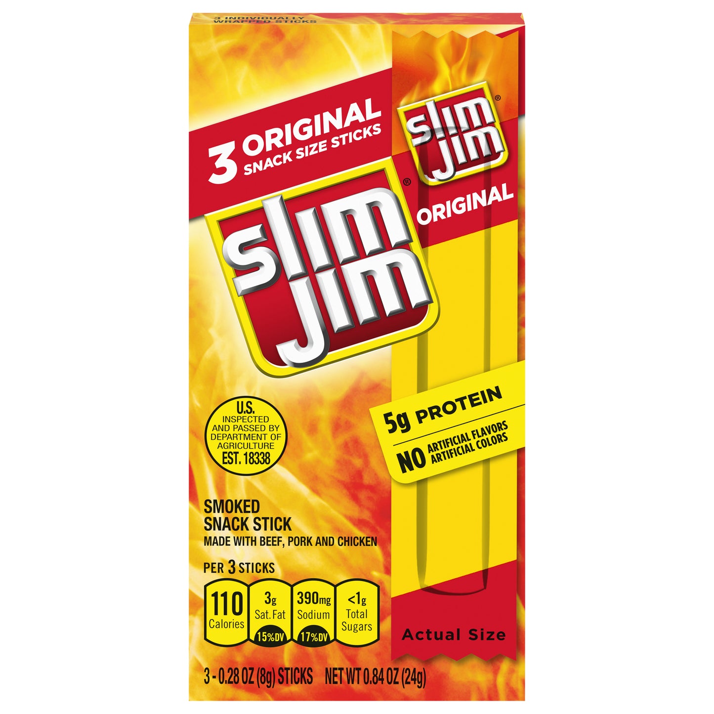 Slim Jim Snack Size Smoked Meat Sticks, Original, 0.28 oz. 3-count