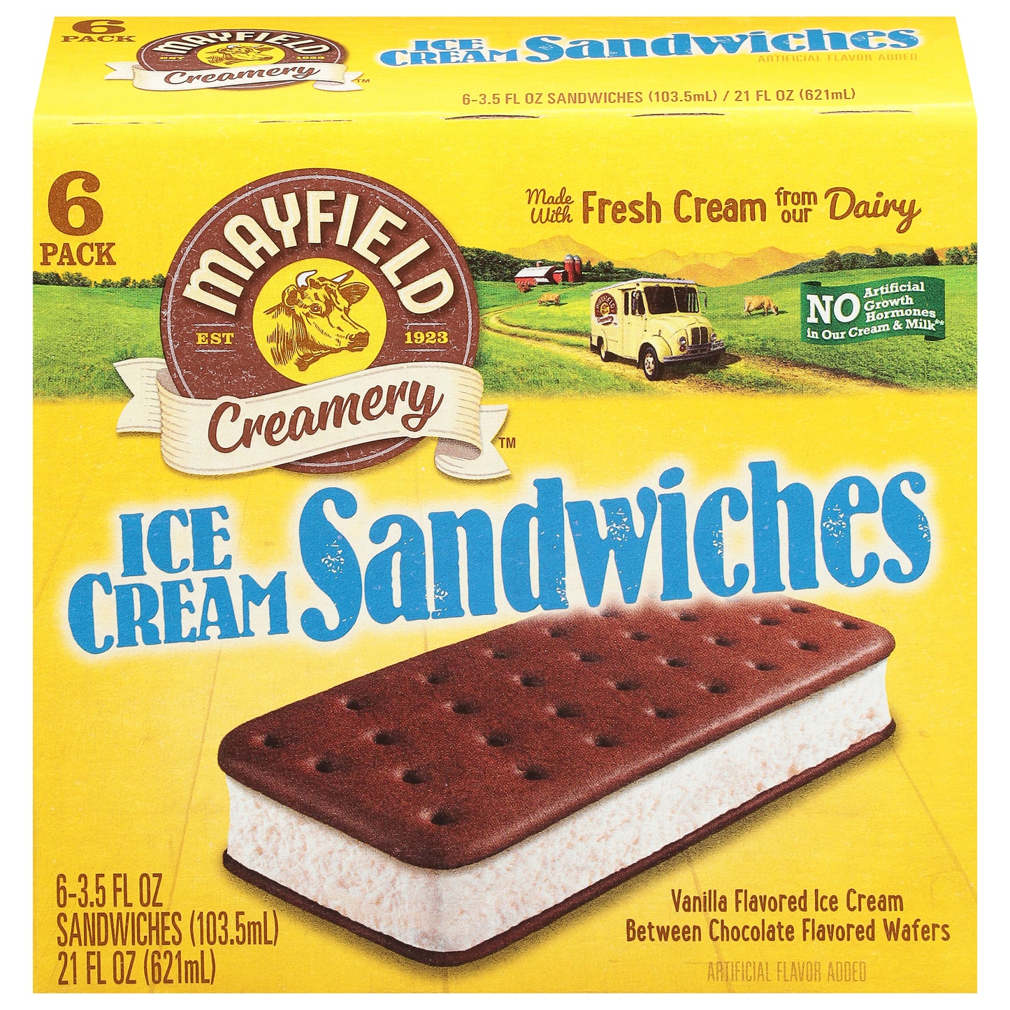 Mayfield Creamery Vanilla Flavored Ice Cream Sandwiches 6 - 3.5 fl oz Packs