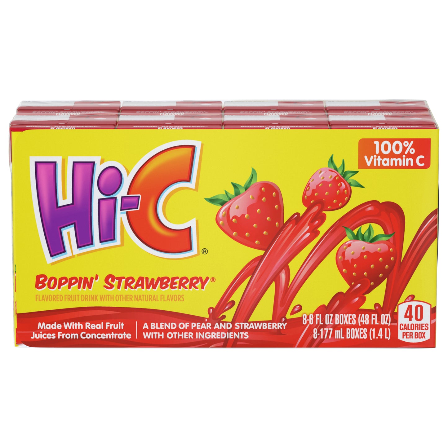 Hi-C Boppin Strawberry Cartons, 6 fl oz, 8 Pack