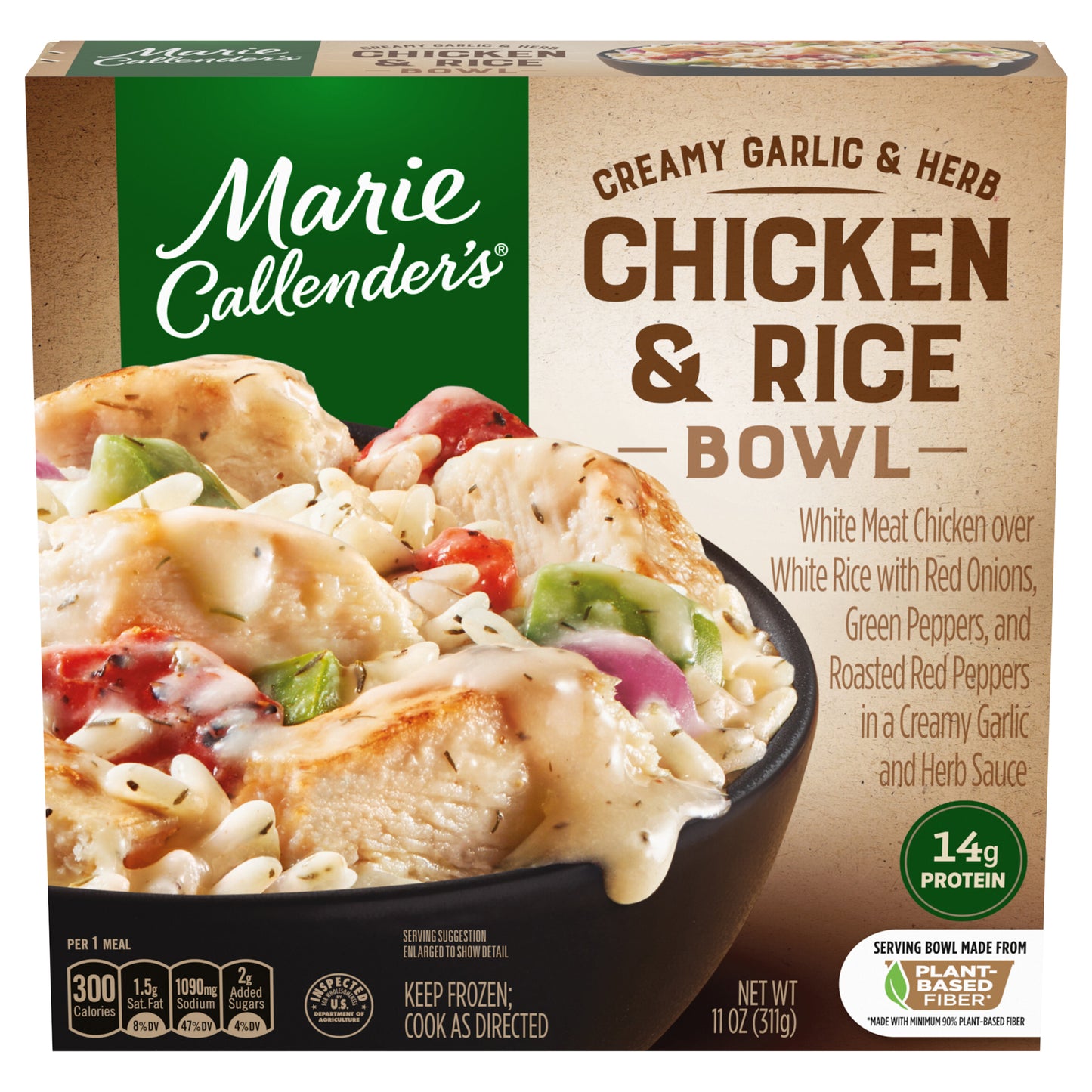 Marie Callender's Creamy Garlic & Herb Chicken & Rice Bowl, Single Serve Frozen Meal, 11 oz.