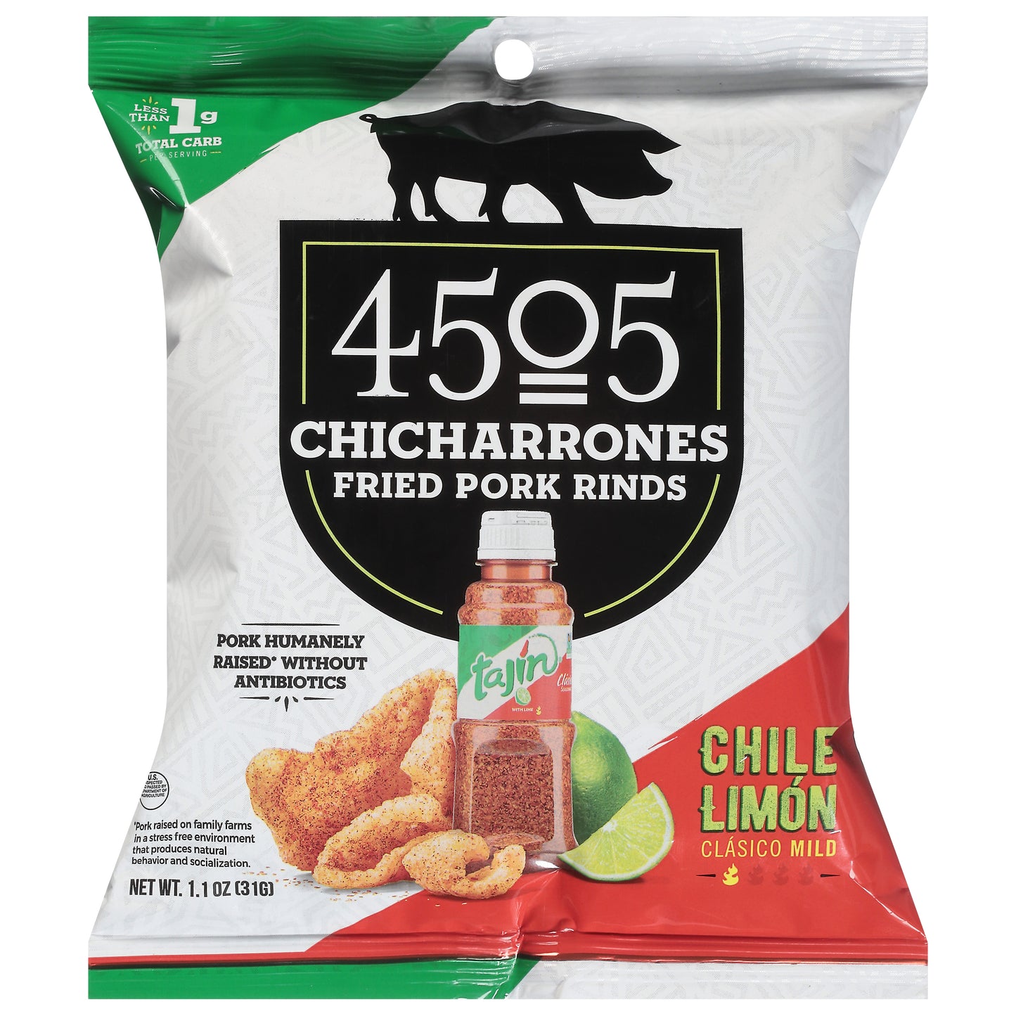 4505 Meats Classic Mild Chicharrones Chile Limon Fried Pork Rinds 1.1 oz