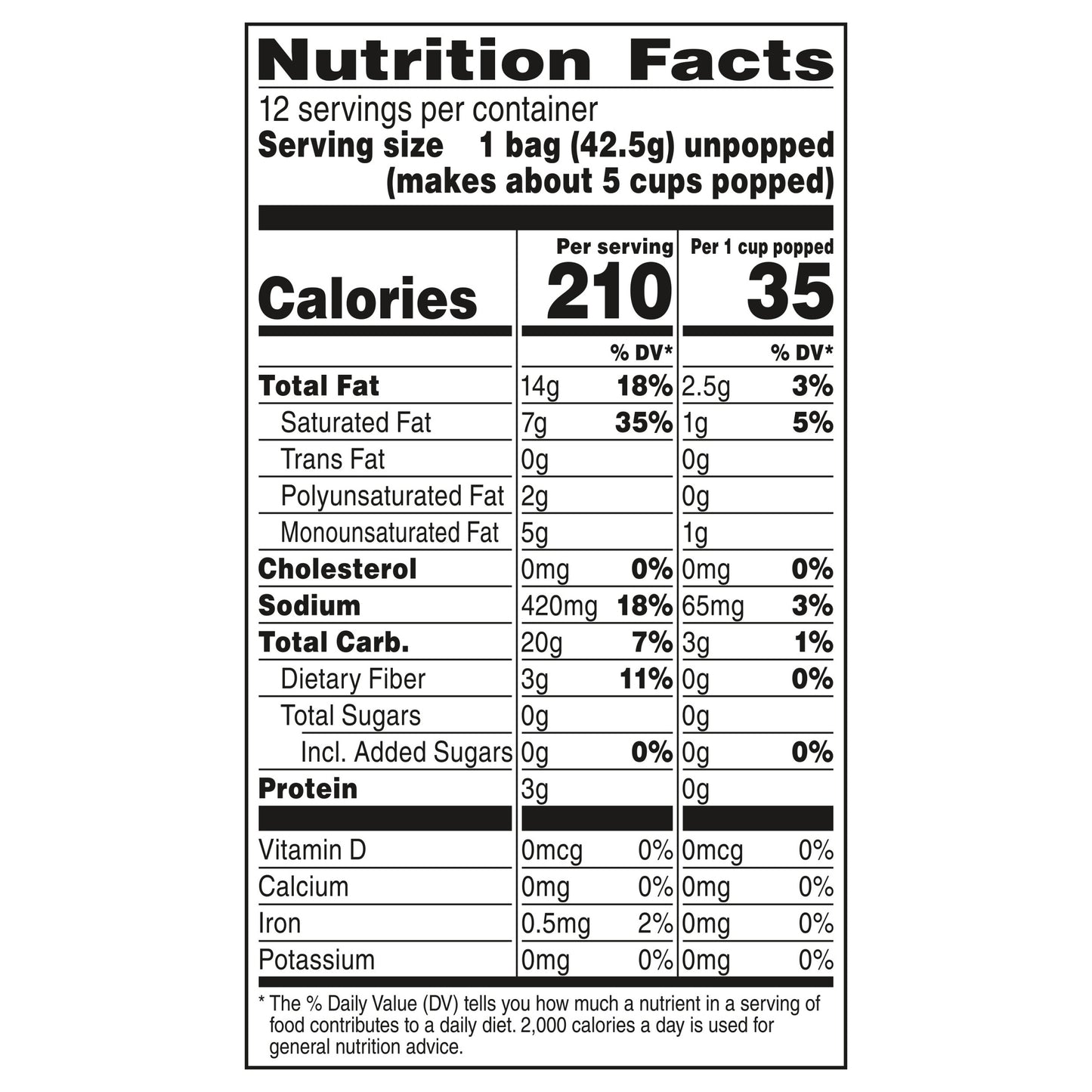 Orville Redenbacher's Movie Theater Butter Microwave Popcorn, 1.5 oz. Single Serve Bag, 12 Count