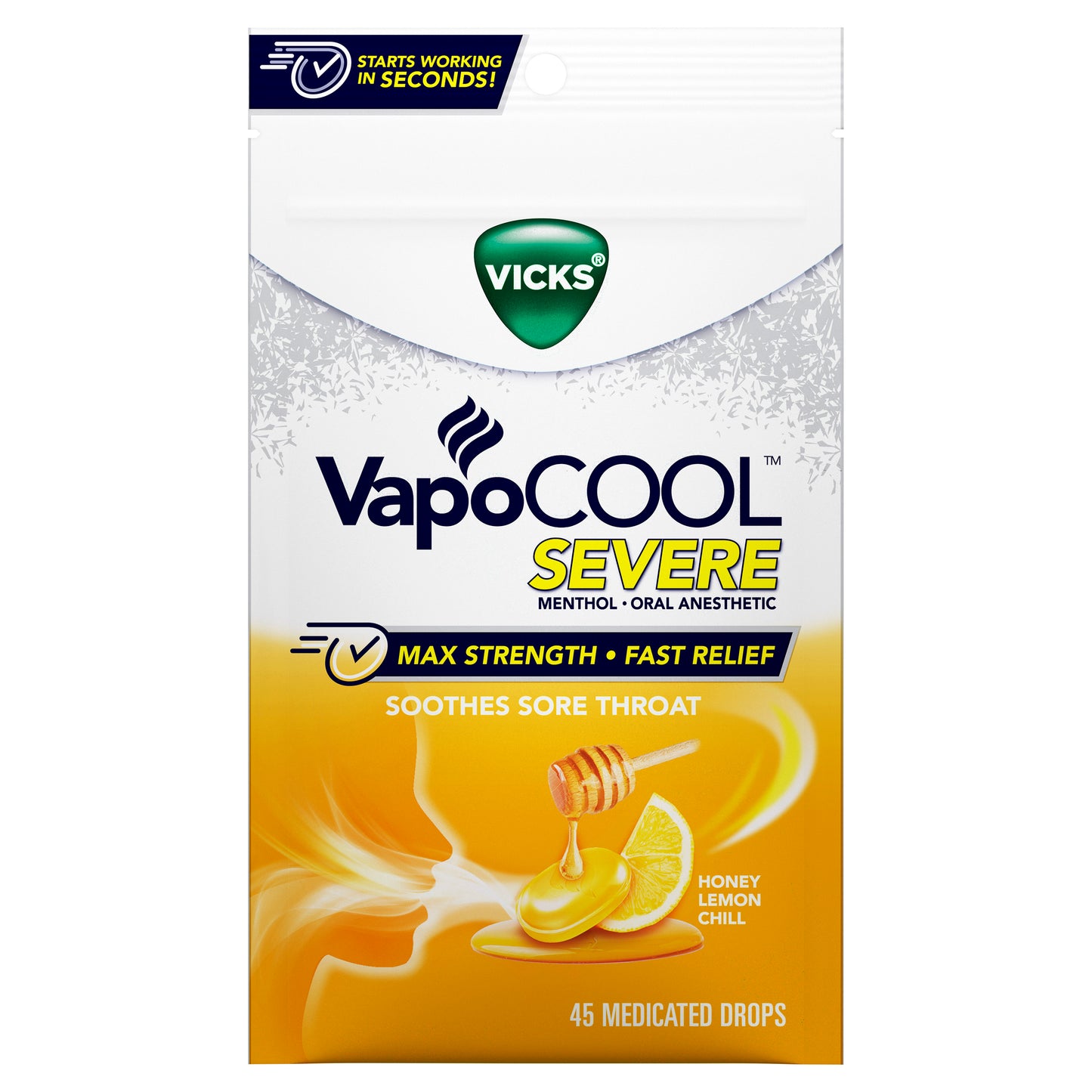 Vicks VapoCOOL SEVERE Medicated Sore Throat Drops, Honey Lemon Chill Flavor, 18ct
