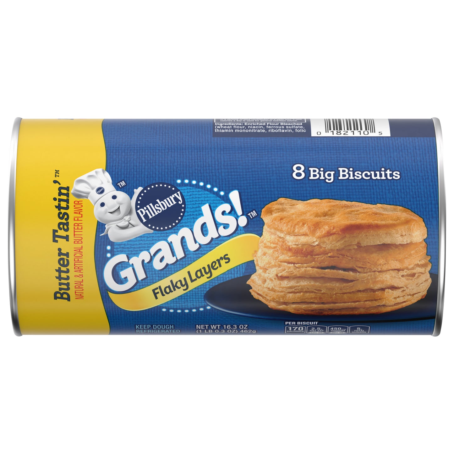 Pillsbury Grands! Flaky Layers Butter Tastin' Refrigerated Biscuit Dough, 8 Biscuits, 16.3 oz