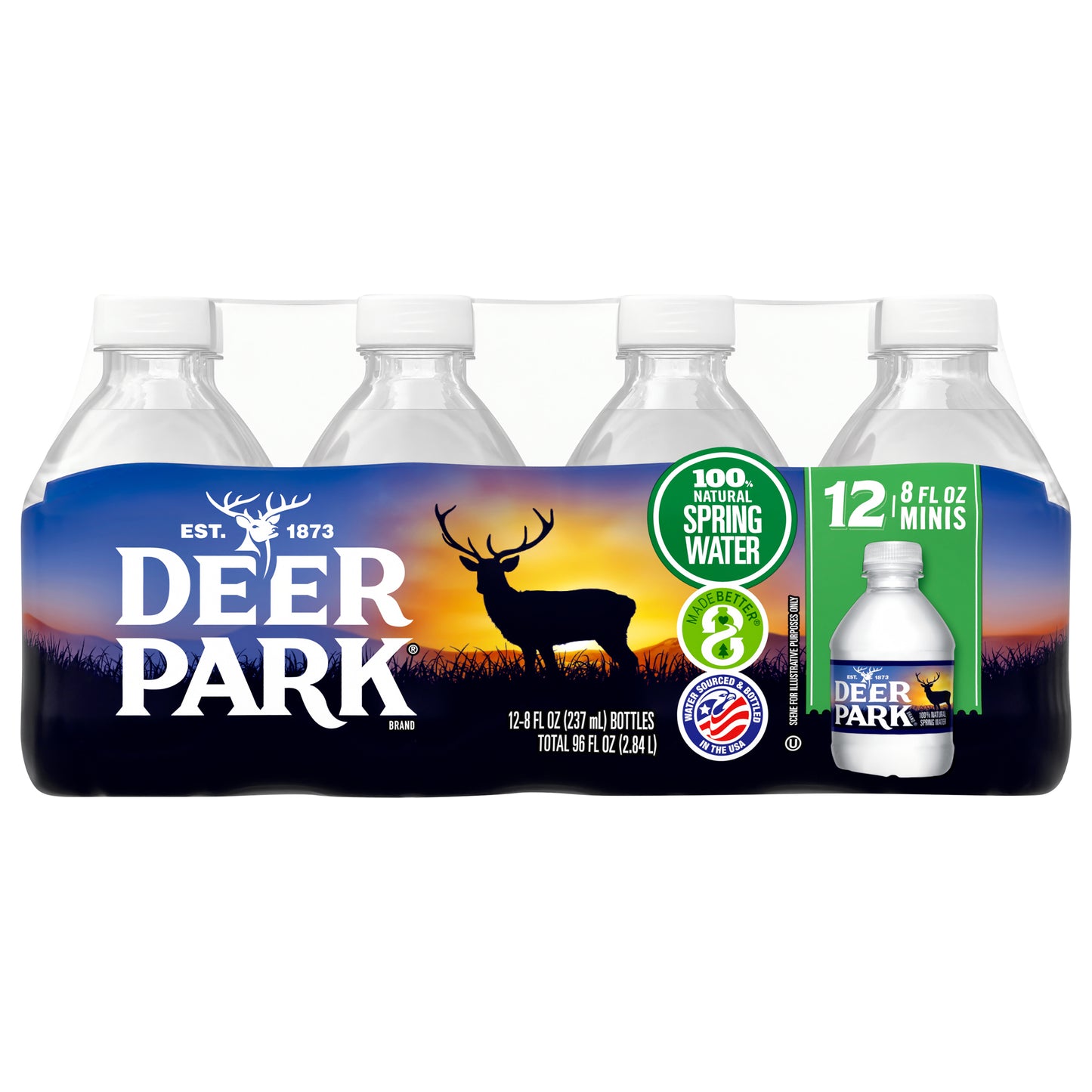 DEER PARK Brand 100% Natural Spring Water, 8-ounce mini plastic bottles (Pack of 12)