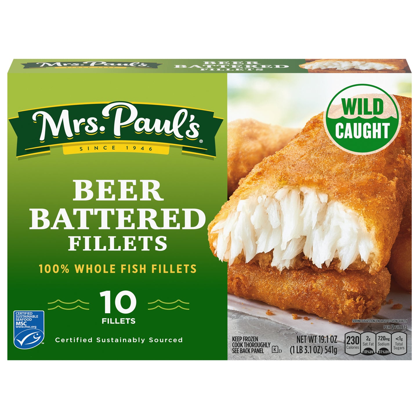 Mrs. Paul's Crispy Beer Battered Fish Fillets, Frozen, 19.45 oz. 10-Count