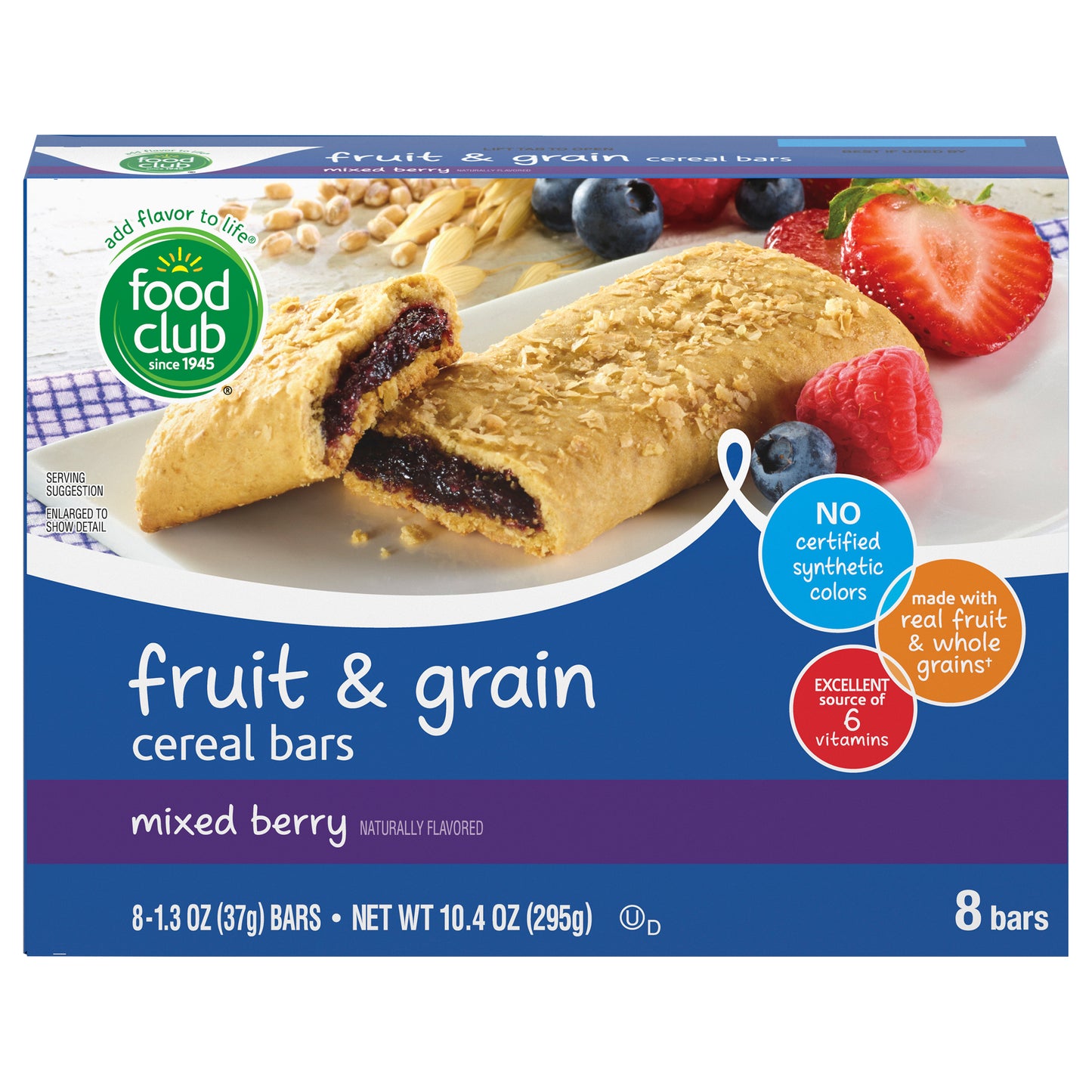 Food Club Fruit & Grain Mixed Berry Cereal Bars 8 ea