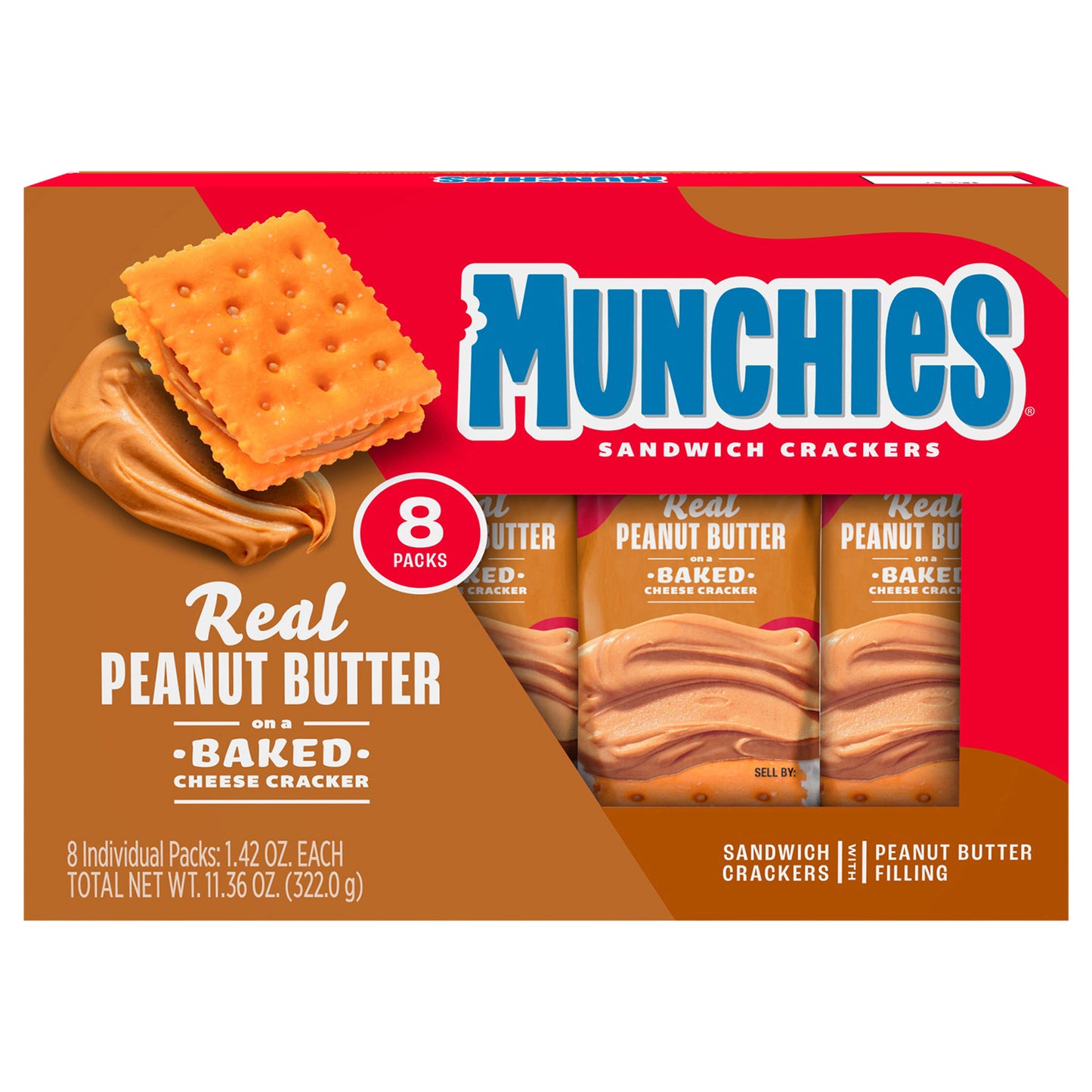 Munchies Sandwich Crackers Real Peanut Butter Baked Cheese 1.42 Oz 8 Count