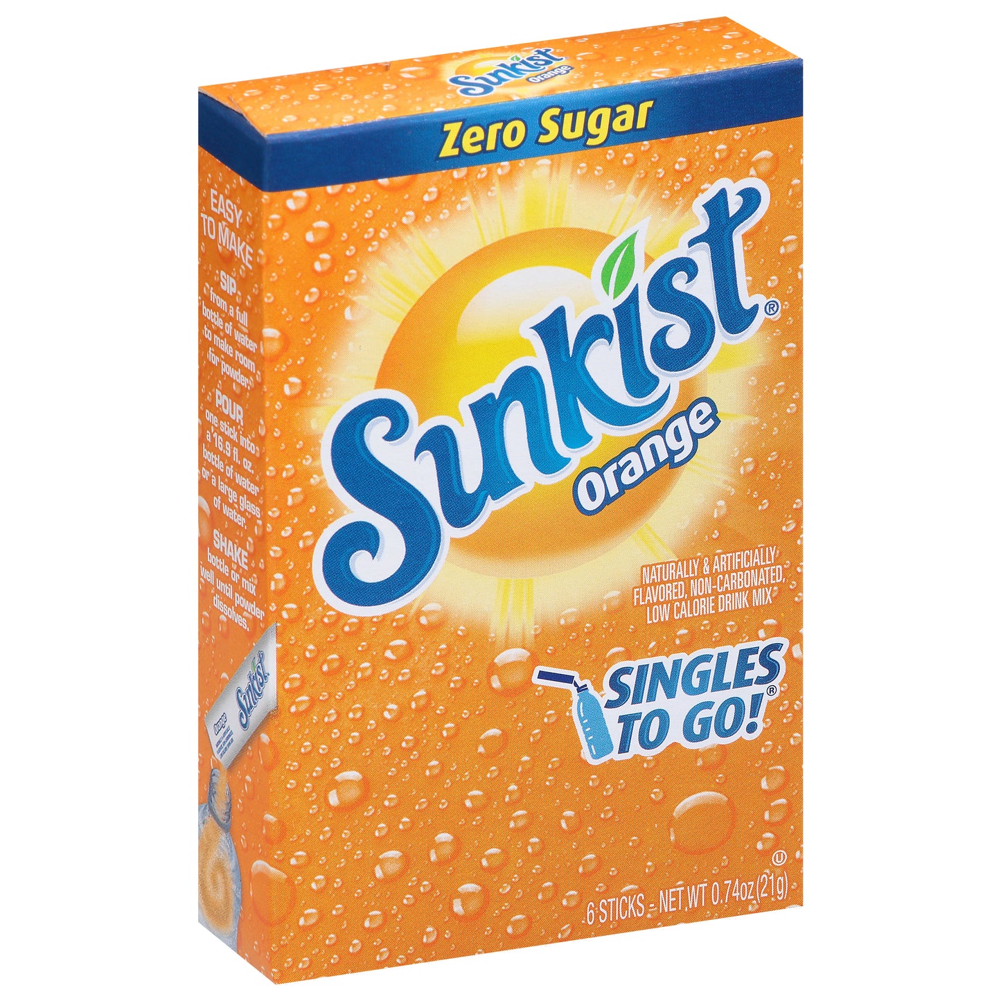 Sunkist Singles to Go! Zero Sugar Orange Drink Mix 6 Sticks