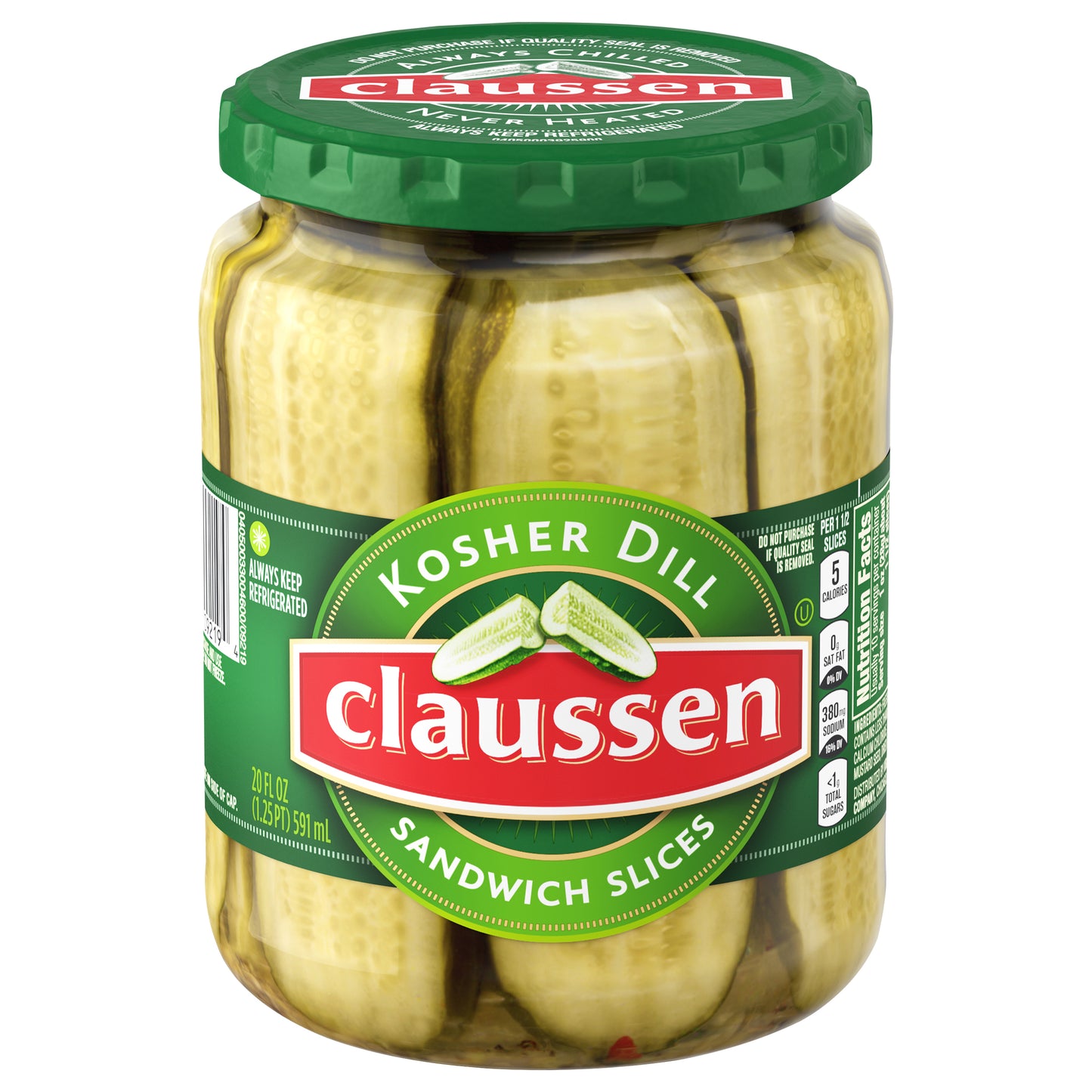 Claussen Kosher Dill Pickle Sandwich Slices, 20 fl oz Jar