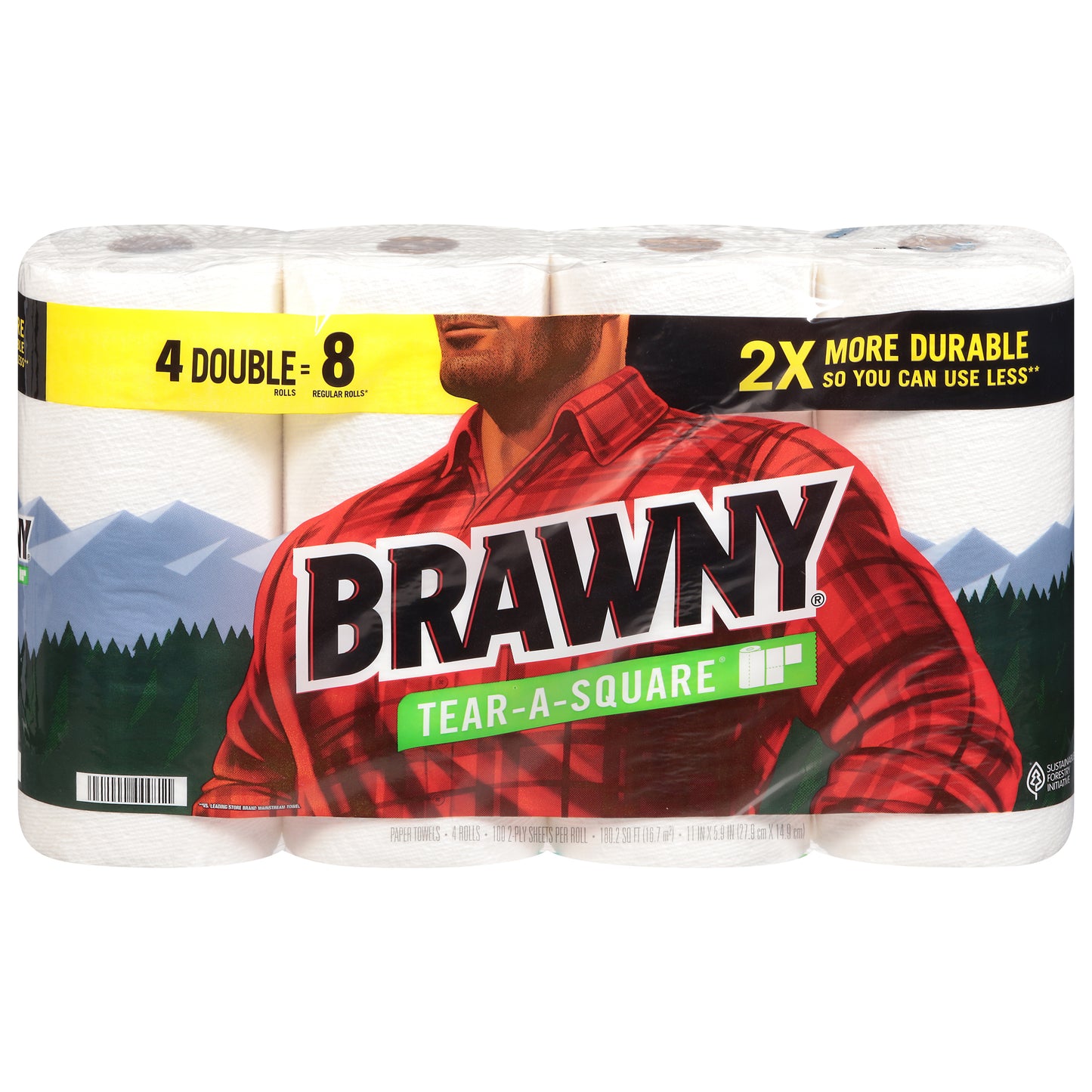 Brawny 2-Ply Tear-A-Square Paper Towels Double Rolls 4 ea