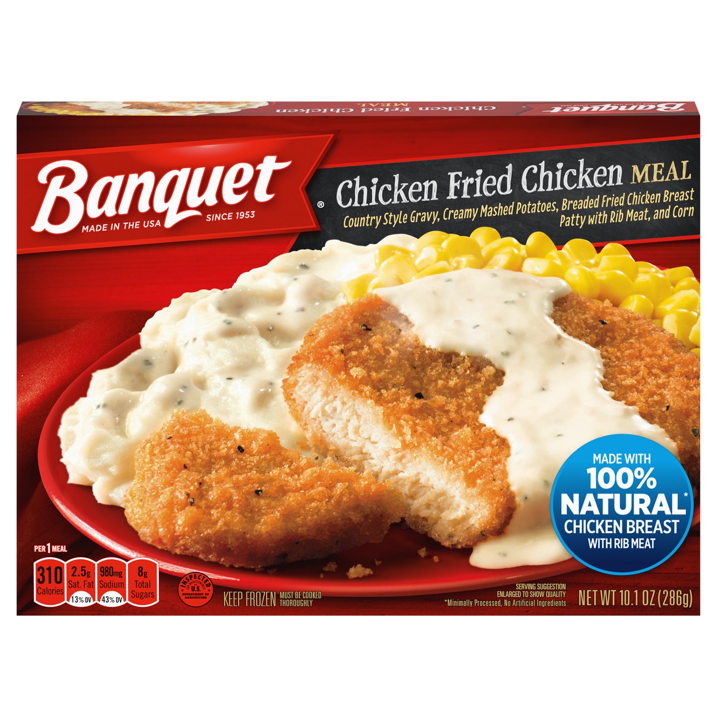 Banquet Classic Chicken Fried Chicken Frozen Single Serve Meal, 10.1 Ounce
