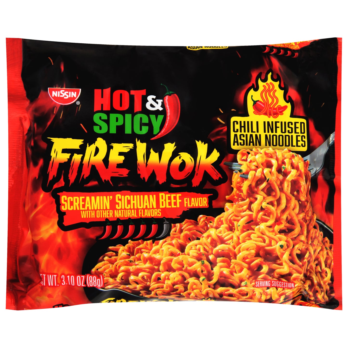 Nissin Fire Wok Hot & Spicy Screamin' Sichuan Beef Flavor Asian Noodles 3.10 oz