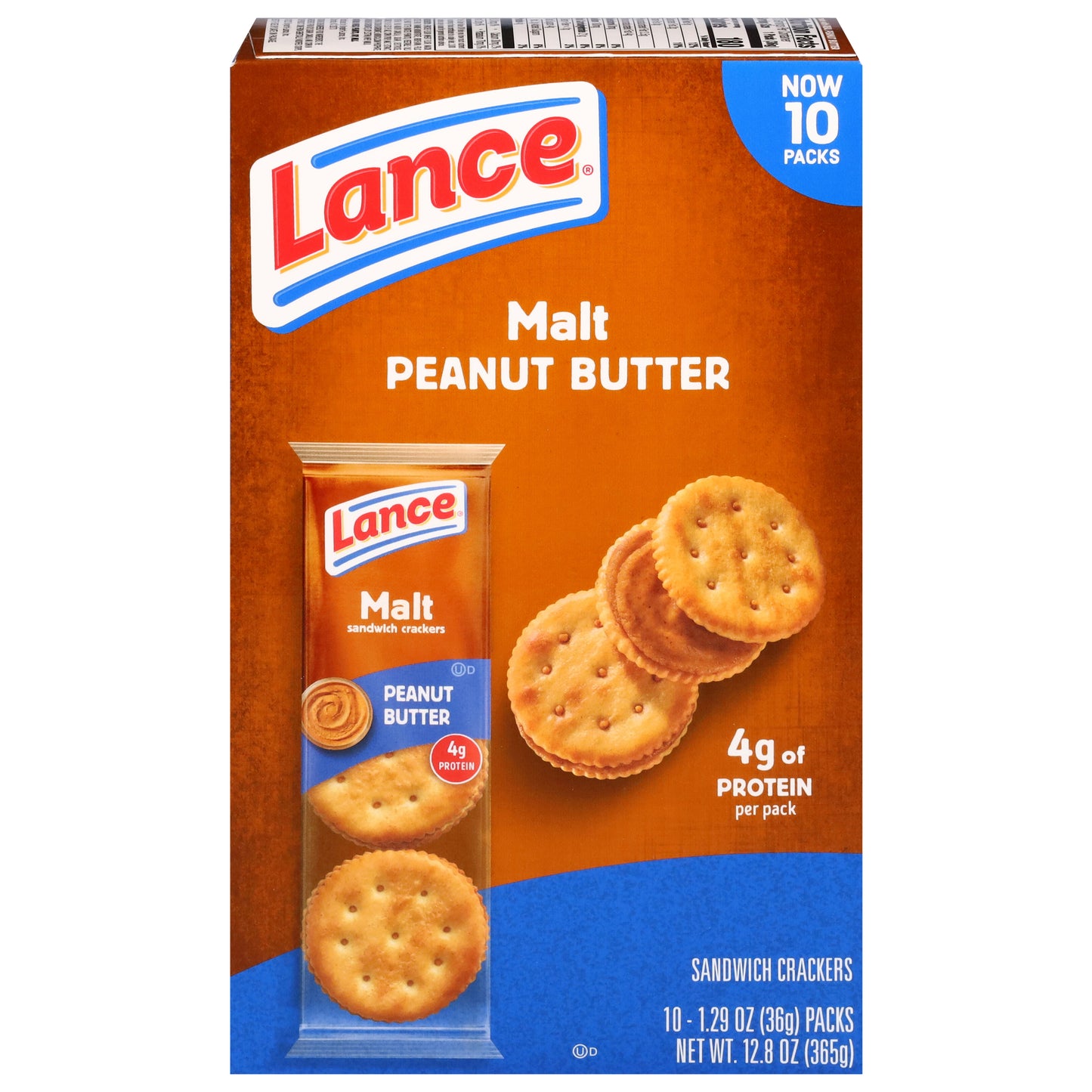Lance Malt Peanut Butter Sandwich Crackers Pack 10 - 1.29 oz Packs