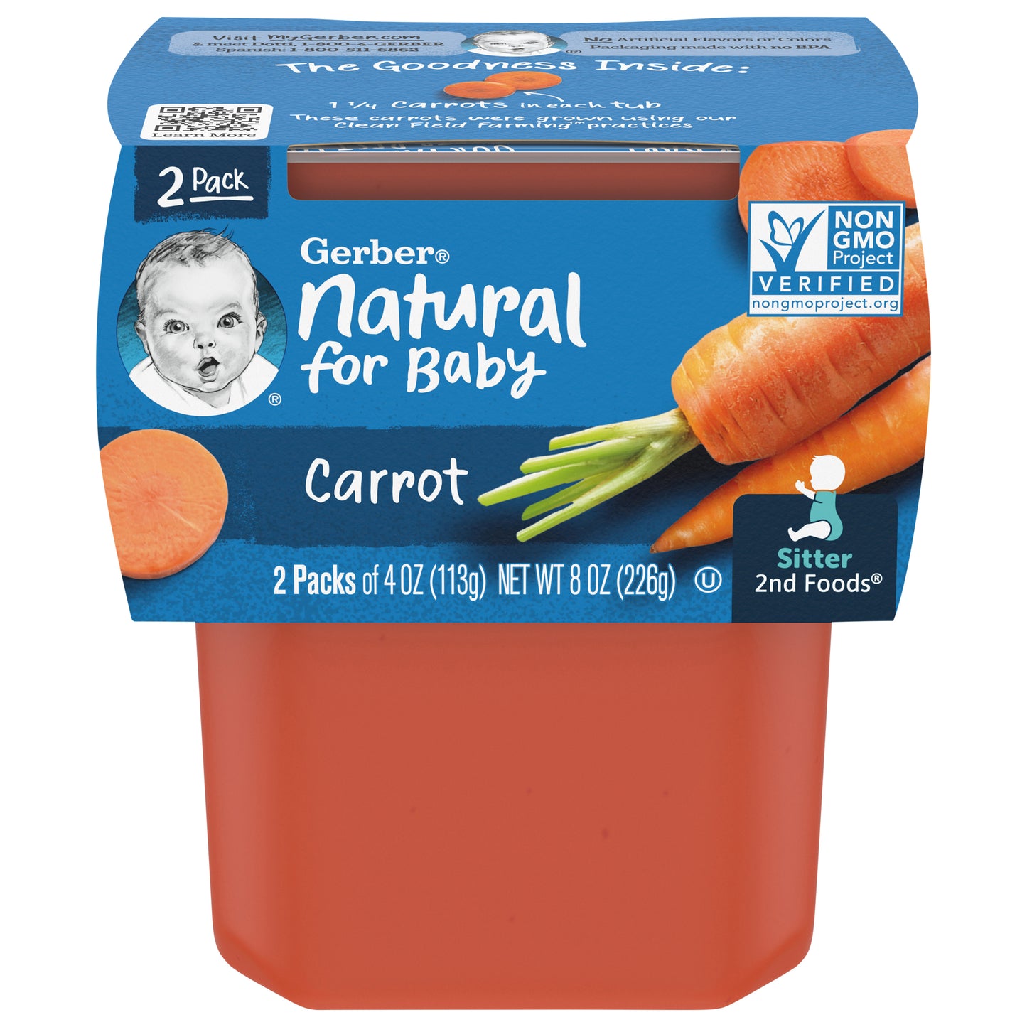Gerber 2nd Foods Natural for Baby Carrot Baby Food, 4 oz. Tubs, 2 Count