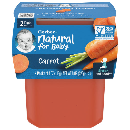 Gerber 2nd Foods Natural for Baby Carrot Baby Food, 4 oz. Tubs, 2 Count