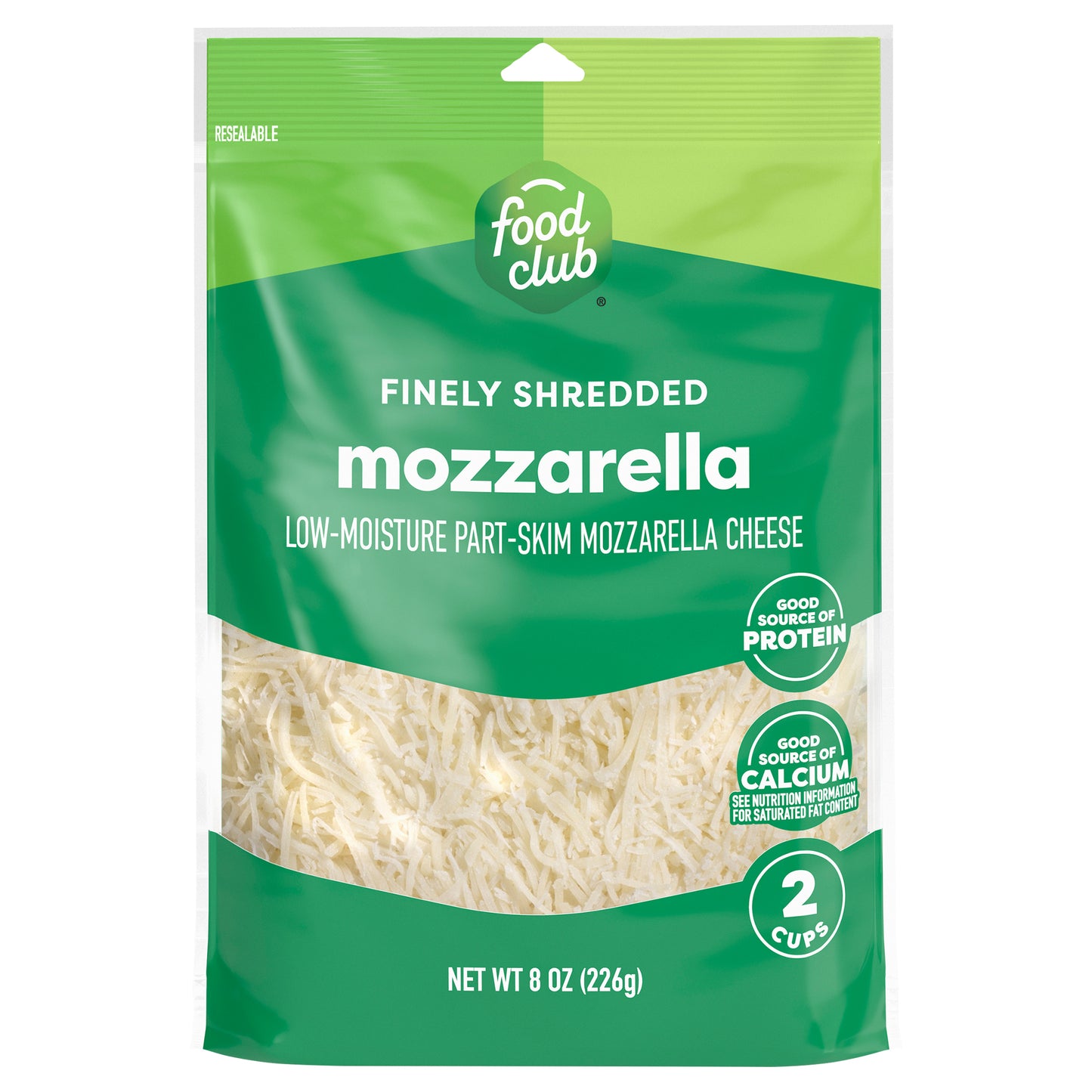 Food Club Part-Skim Low-Moisture Mozzarella Finely Shredded Cheese 8 oz
