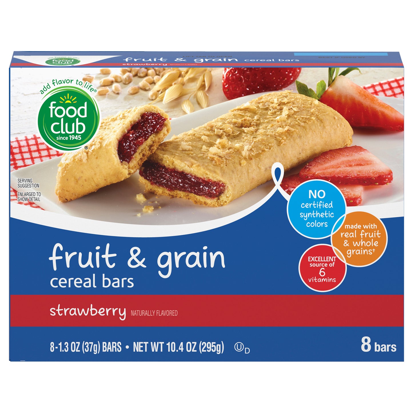 Food Club Fruit & Grain Strawberry Cereal Bars 8 ea