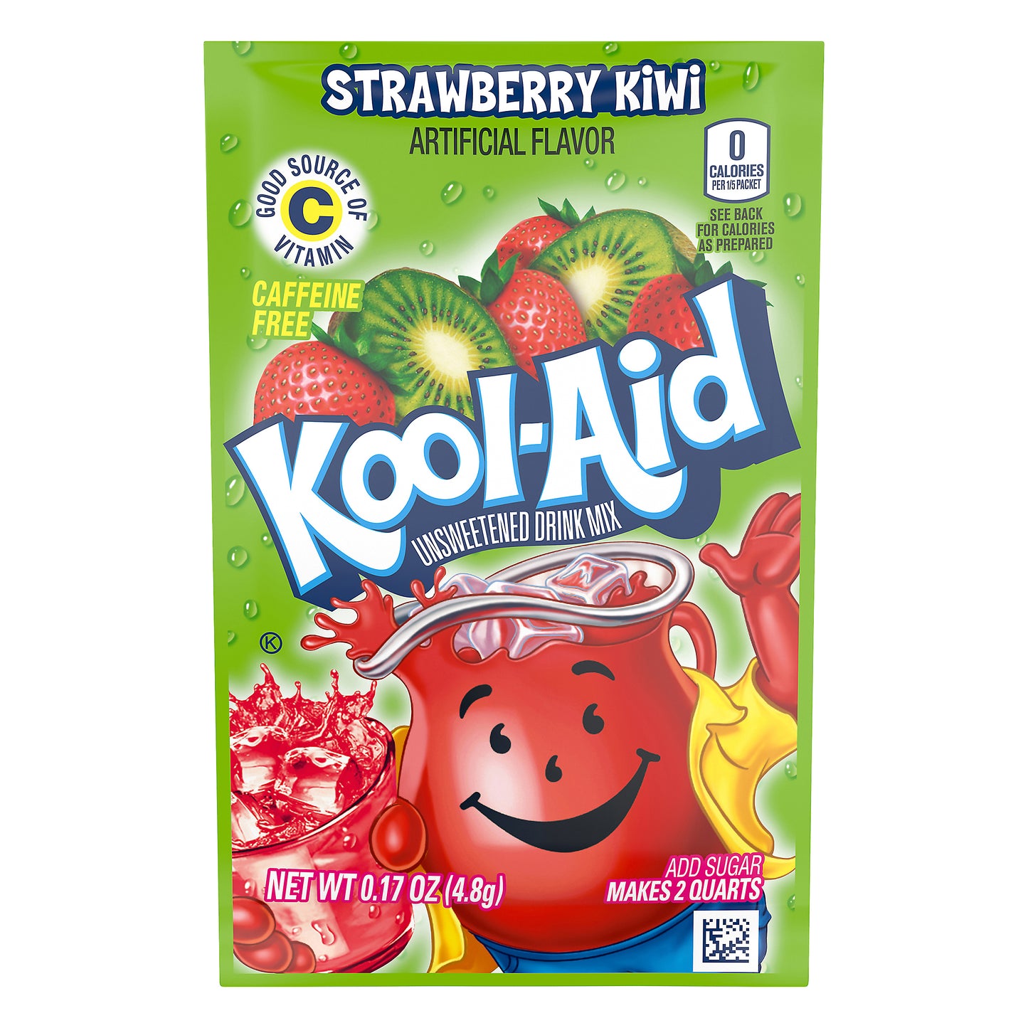 Kool-Aid Unsweetened Strawberry Kiwi Powdered Drink Mix, Caffeine Free, 0.17 oz Packet