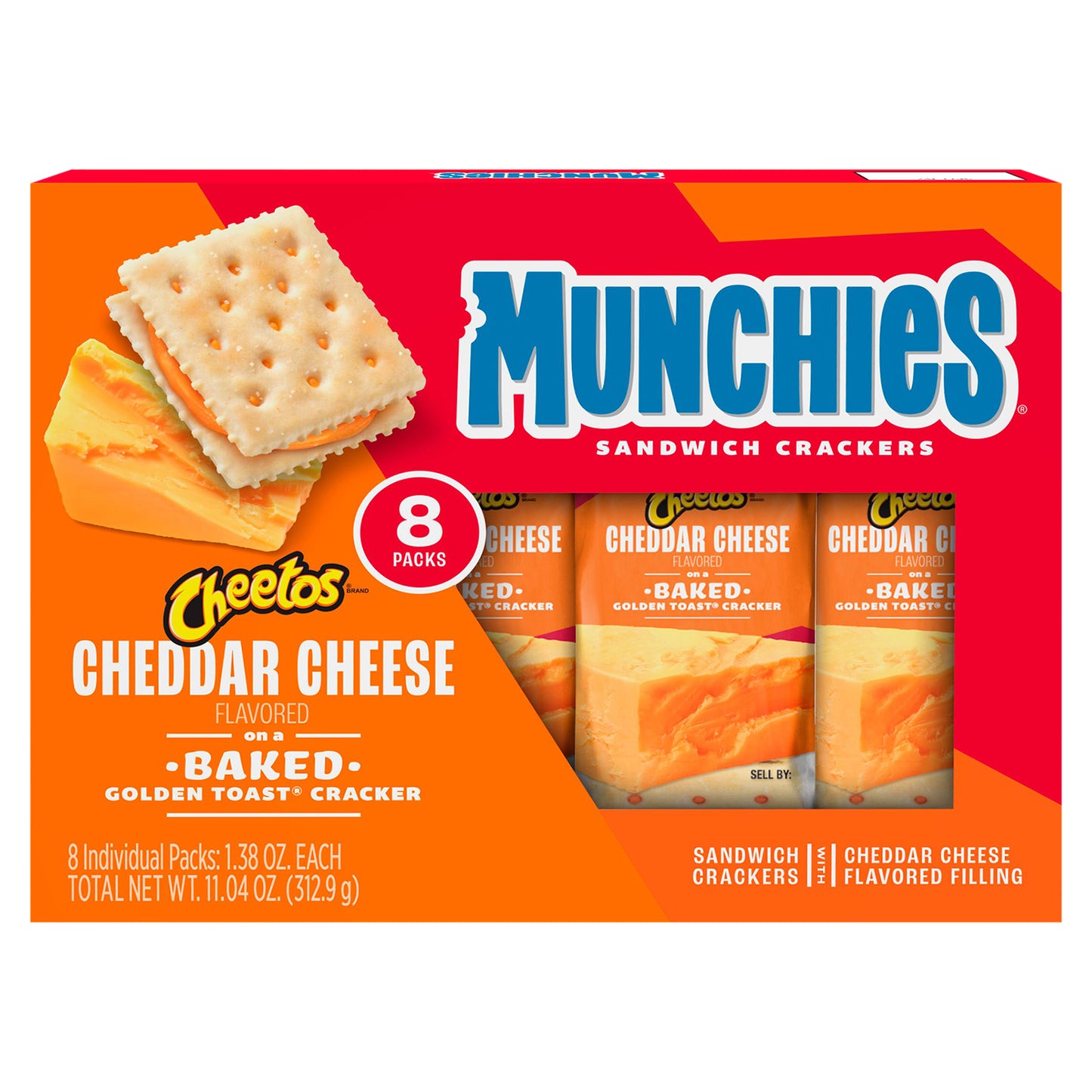 Munchies Cheetos Sandwich Crackers Cheddar Cheese Flavored 1.38 Oz, 8 Count