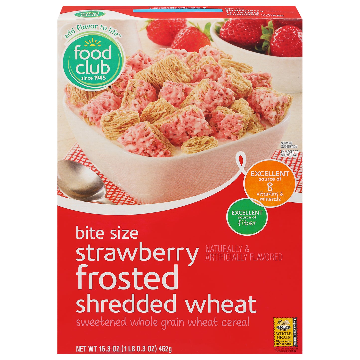 Food Club Bite Size Shredded Wheat Strawberry Frosted Cereal 16.3 oz