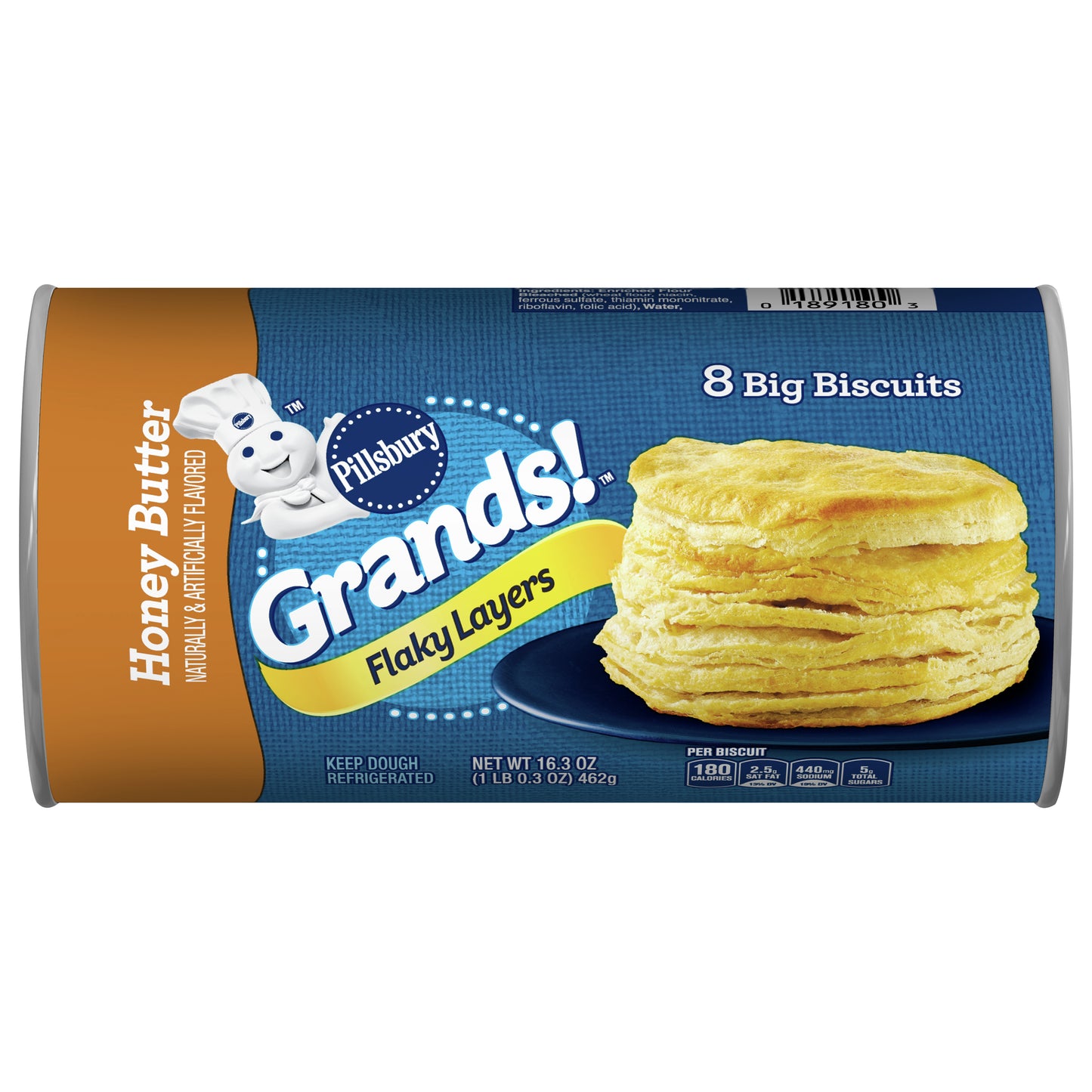 Pillsbury Grands! Flaky Layers, Honey Butter Biscuits, Refrigerated Biscuit Dough, 8 ct., 16.3 oz.