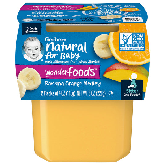 Gerber 2nd Foods Banana Orange Medley Baby Food, 4 oz. Tubs, 2 Count