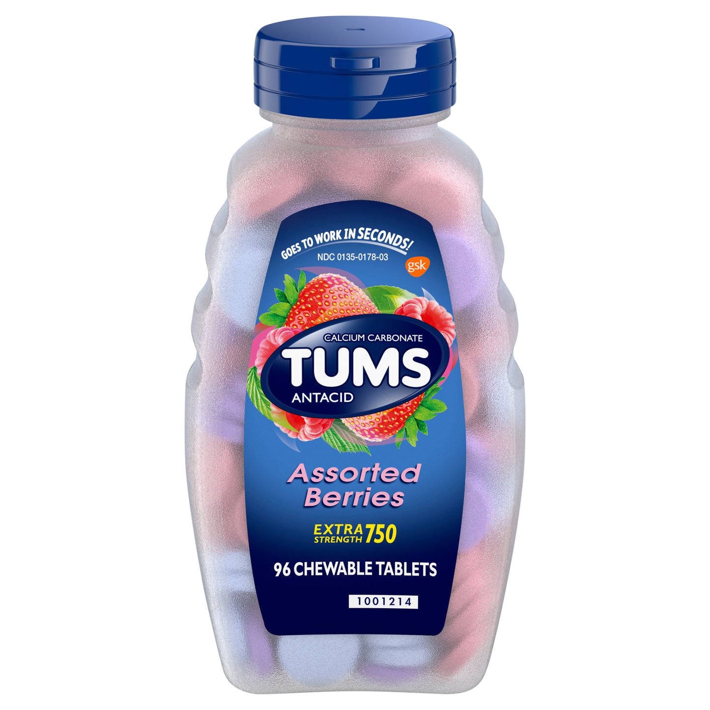 TUMS Chewable Antacid Tablets for Extra Strength Heartburn Relief, Assorted Berries - 96 Count