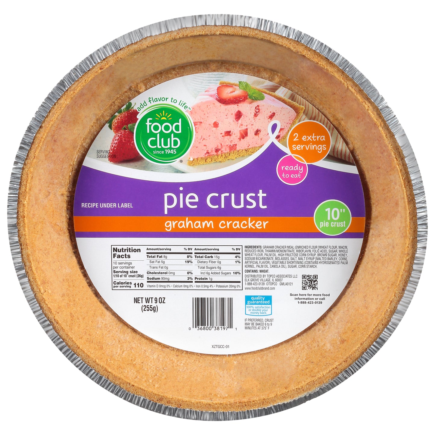 Food Club 10 Inch Graham Cracker Pie Crust 9 oz