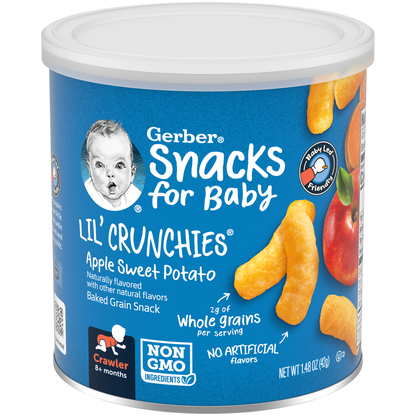 GERBER SNACK FOR BABY Lil Crunchies Apple Sweet Potato 1.48oz Canister