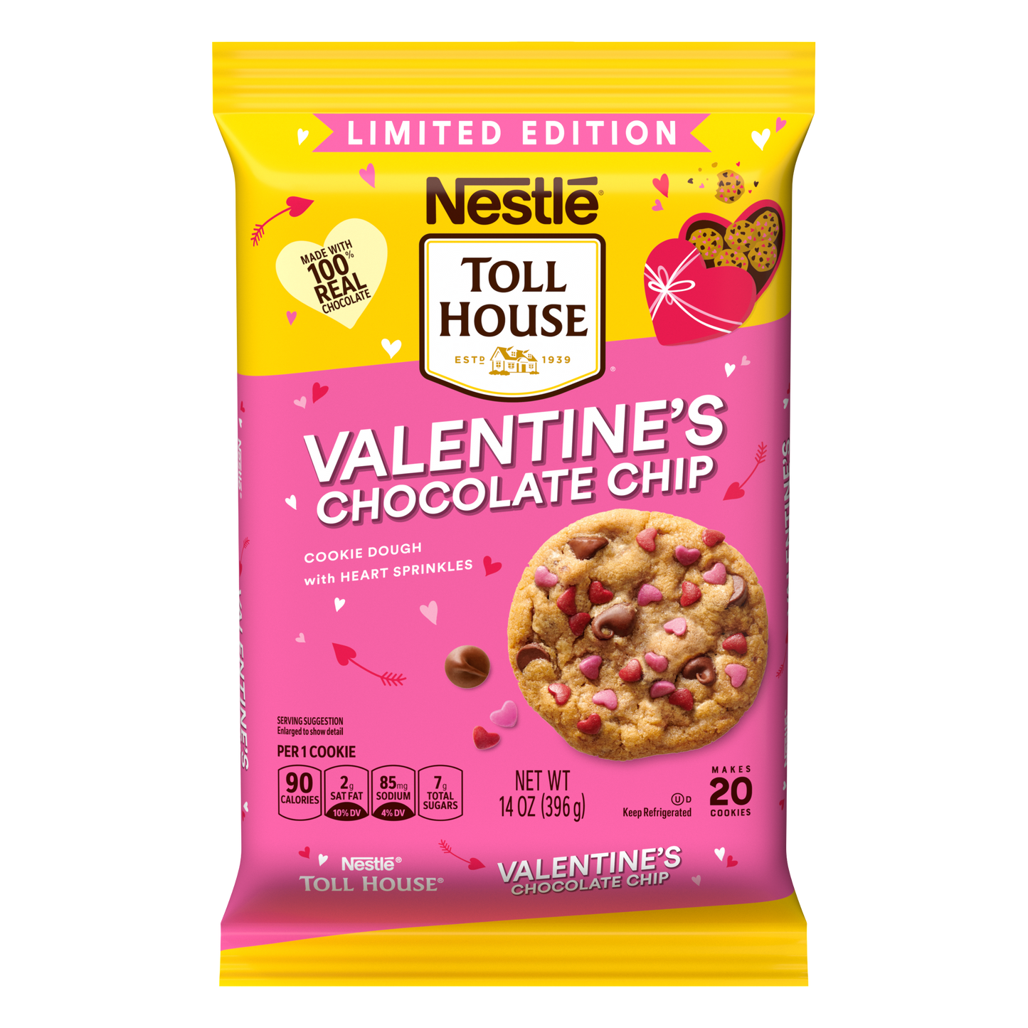 TOLL HOUSE Valentine Chocolate Chip Refrigerated Cookie Dough Bar 14 Ounce Bag