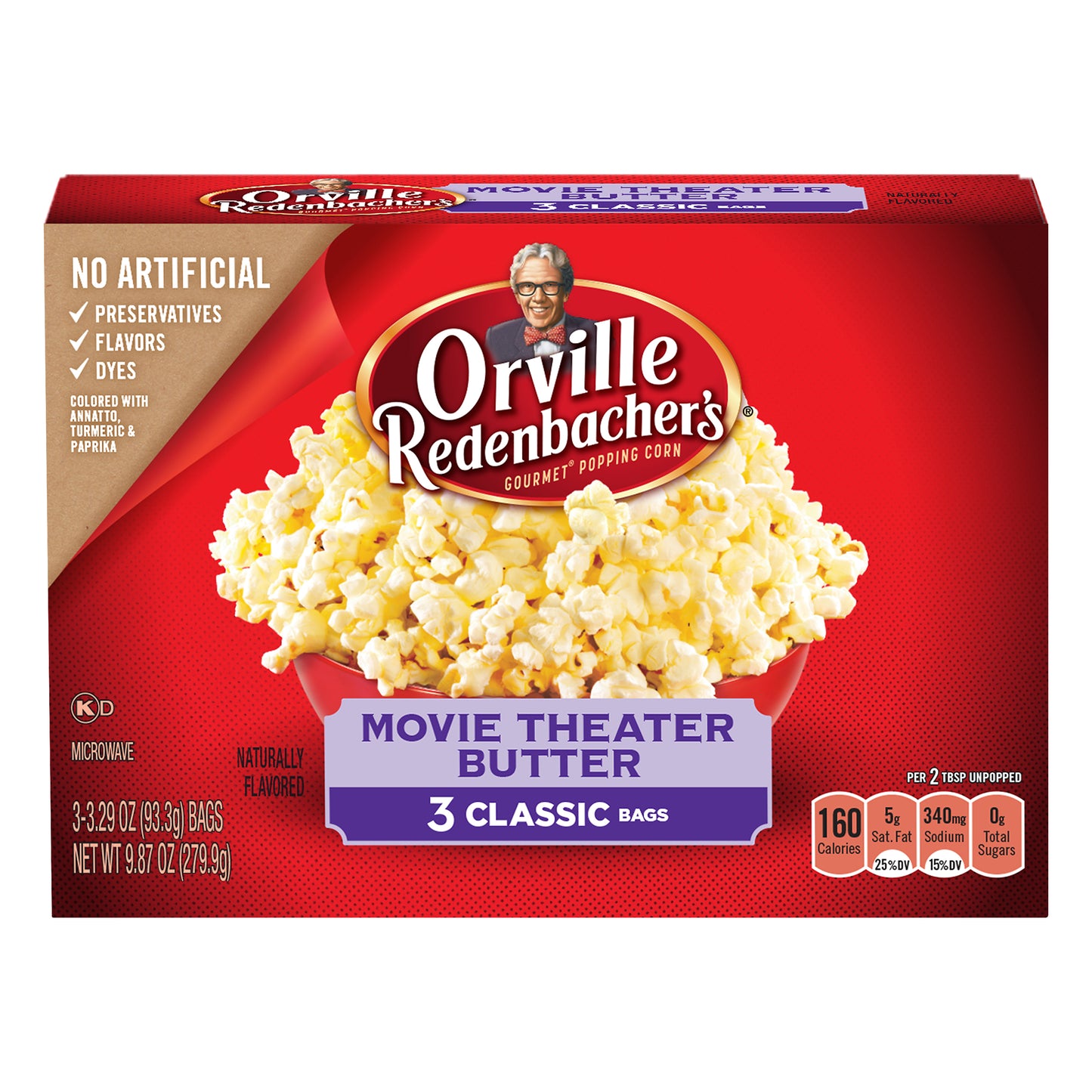 Orville Redenbacher's Movie Theater Butter Microwave Popcorn, 3.29 Ounce Classic Bag, 3-Count