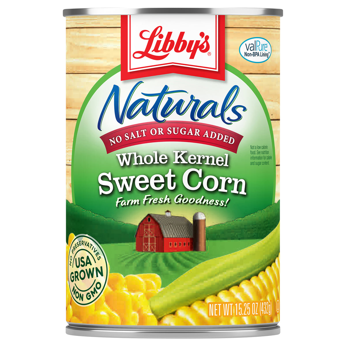 Libby's Naturals Whole Kernel Sweet Corn, No Salt Added, No Sugar Added, 15.25 oz