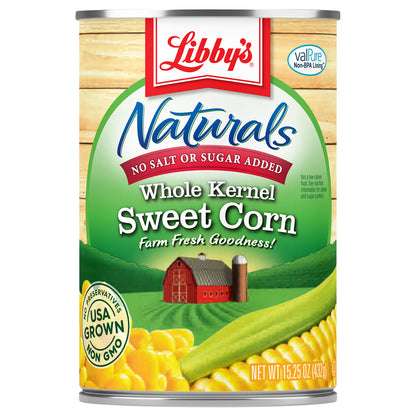 Libby's Naturals Whole Kernel Sweet Corn, No Salt Added, No Sugar Added, 15.25 oz