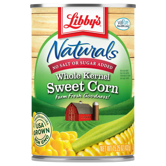 Libby's Naturals Whole Kernel Sweet Corn, No Salt Added, No Sugar Added, 15.25 oz