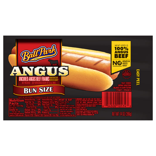 Ball Park Bun Length Hot Dogs, Angus Beef, 8 Count