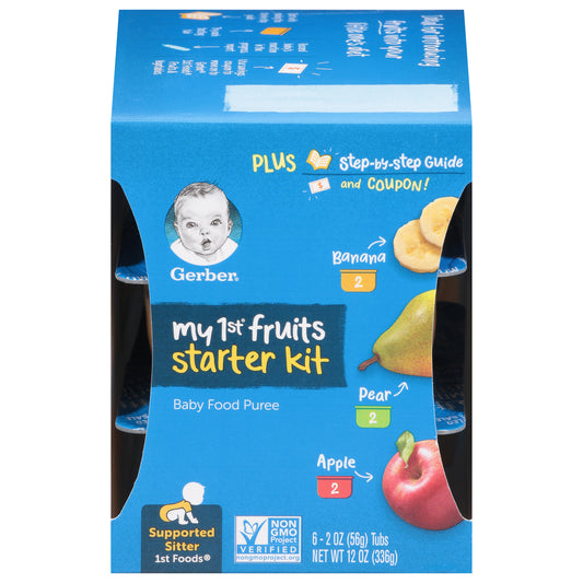 Gerber Supported Sitter 1st Foods Starter Kit Baby Food Puree 6 - 2 oz Tubs