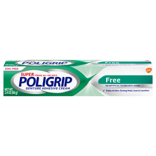 Super Poligrip Free, Zinc Free, Additive Free Denture Adhesive Cream - 2.4 Ounces
