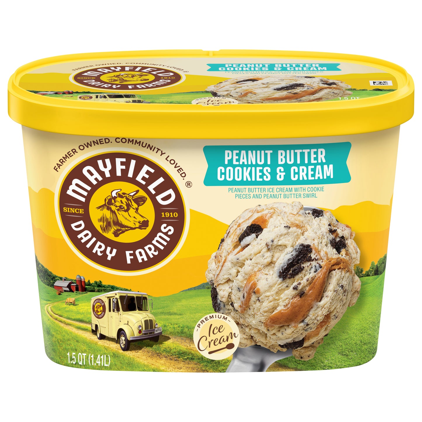 Mayfield Dairy Farms Premium Peanut Butter Cookies & Cream Ice Cream 1.5 qt