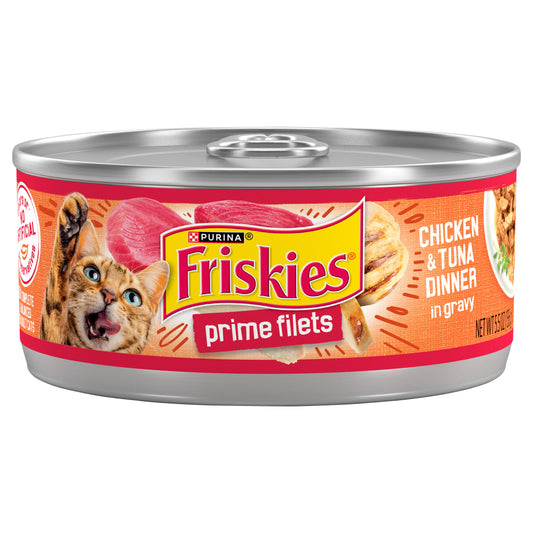 Purina Friskies Gravy Wet Cat Food, Prime Filets Chicken & Tuna Dinner in Gravy - 5.5 oz. Can