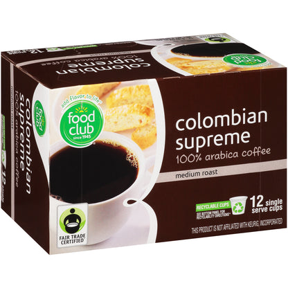 Medium Roast Colombian Supreme 100% Arabica Coffee Single Serve Cups