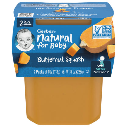 Gerber 2nd Foods Natural for Baby Butternut Squash Baby Food, 4 oz. Tubs, 2 Count