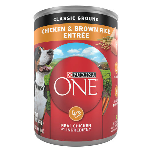 Purina ONE Classic Ground Wet Dog Food, Chicken and Brown Rice Entree - 13 oz. Can