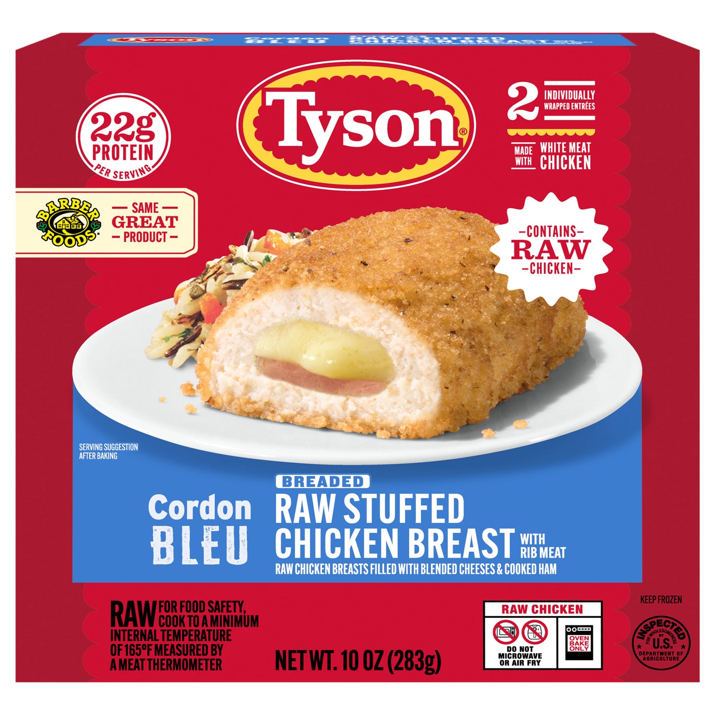 Tyson Frozen Stuffed Chicken Breasts Cordon Bleu, 2 Count