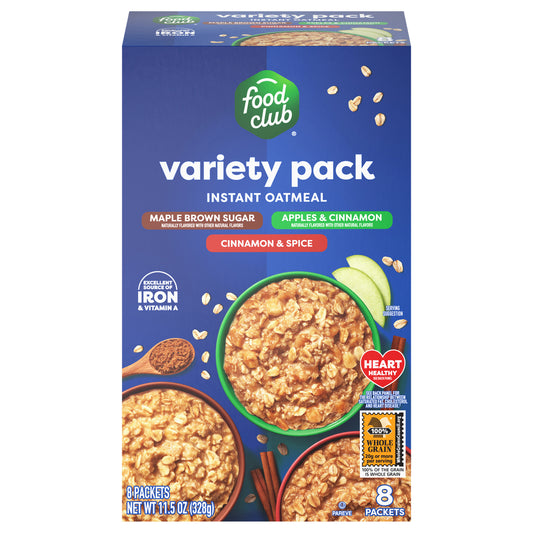 Food Club Maple Brown Sugar/Apples & Cinnamon/Cinnamon & Spice Instant Oatmeal Variety Pack 8 ea