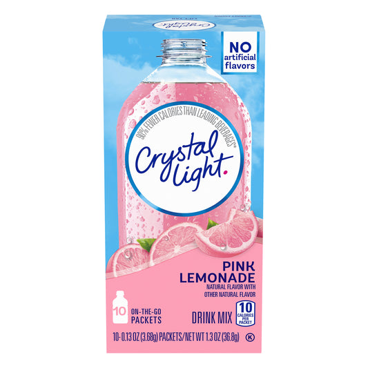 Crystal Light Pink Lemonade Naturally Flavored Powdered Drink Mix, 10 ct On-the-Go-Packets
