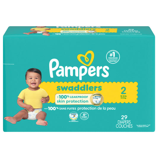 Pampers Swaddlers Diapers, Size 2 (12-18 lbs), 29 Count, Ultra Absorbent Disposable Baby Diaper