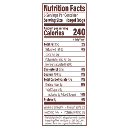 Thomas' Plain Bagels, 6 count, 18 oz