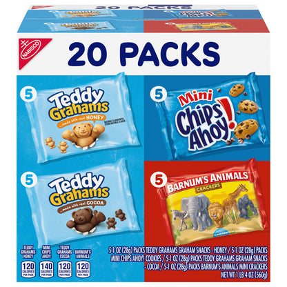 Nabisco Fun Shapes Variety Pack, Barnum's Animal Crackers, Teddy Grahams and CHIPS AHOY! Mini, 20 Snack Packs